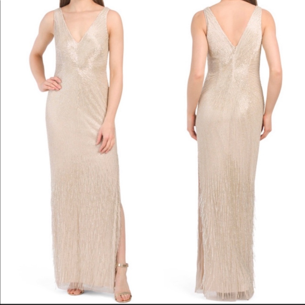 Aidan Mattox champagne v neck beaded gown💕